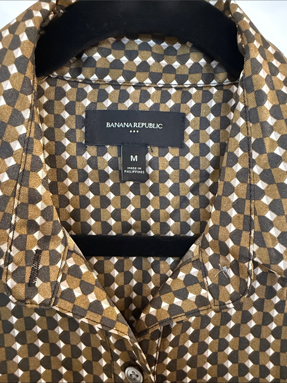 Banana Republic Geometric Button-Up Shirt — Olive, Brown & Cream - Picture 2 of 4